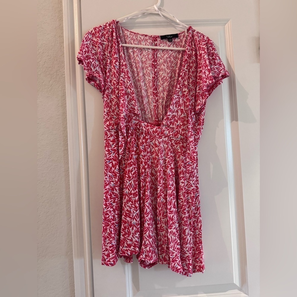 Lulu’s Dondi Red and White Print Tie-Front Short Sleeve Romper - Picture 11 of 11